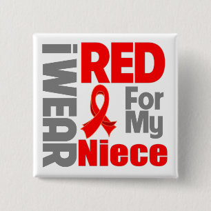 Niece - I Wear Red Ribbon 2 Inch Square Button