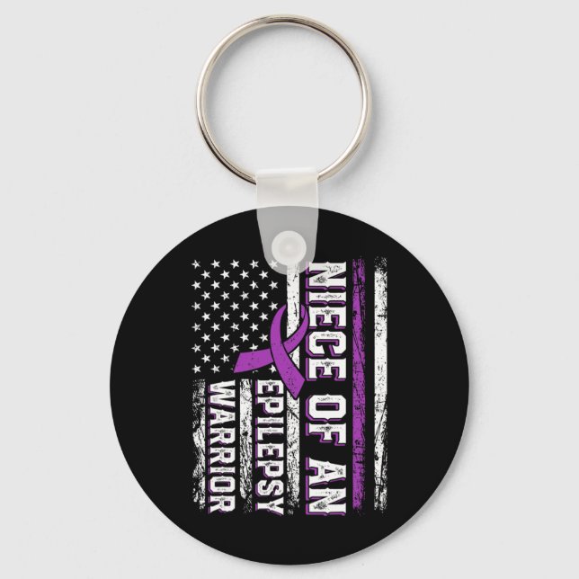 Niece of a Warrior Epilepsy Purple Ribbon Support  Keychain (Front)
