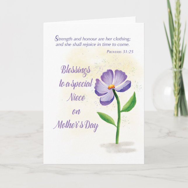 Niece on Mothers Day Blessing Violet Flower Card (Front)