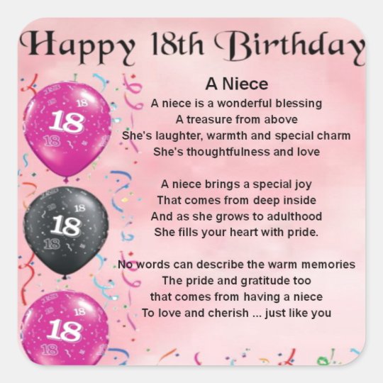 wallpapers Niece Poems On Her Birthday niece poem 18th birthday square sticker