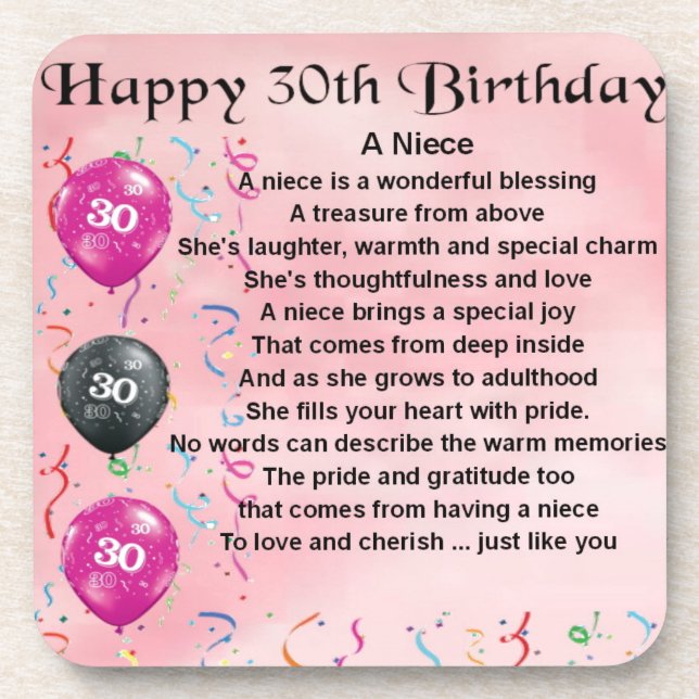 Niece Poem - 30th Birthday Coaster (Front)
