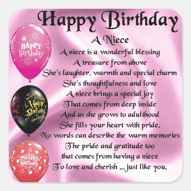 Niece Poem - Happy Birthday Square Sticker (Front)