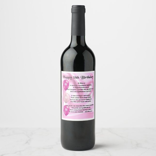Niece  Poem  Wine Bottle Label  18th  Birthday (Front)