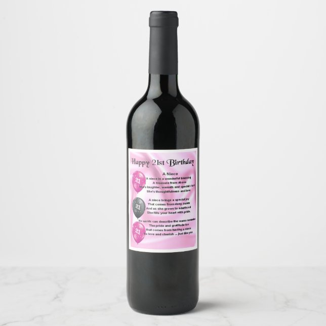 Niece  Poem  Wine Bottle Label  21st  Birthday (Front)