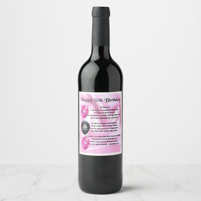 Niece  Poem  Wine Bottle Label  30th  Birthday (Front)