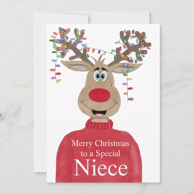 Niece Reindeer Christmas Customizable Holiday Card (Front)
