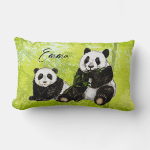 Niedliche Pandabären - handgemalt Kissen Lumbar Pillow