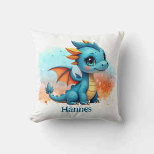 Niedlicher Babydrache blau orange - Kinder Throw Pillow