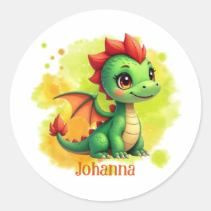 Niedlicher Babydrache grün orange - Kinder Classic Round Sticker