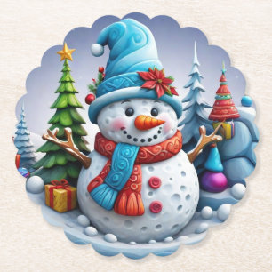 Niedlicher Schneemann in Winterlandschaft -  Paper Coaster