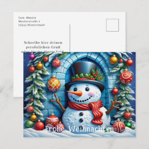 Niedlicher Schneemann mit Weihnachtsdeko -  Postcard