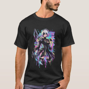 NieR Automata 2B Vaporwave CRT Glitch Effect Art T-Shirt