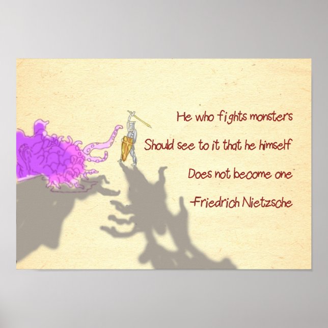Nietzsche Quote Cartoon He Who Fights Monsters Poster (Front)