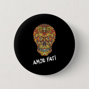 Nietzsche Stoic Quote Philosopher Sugar Skull Amor 2 Inch Round Button