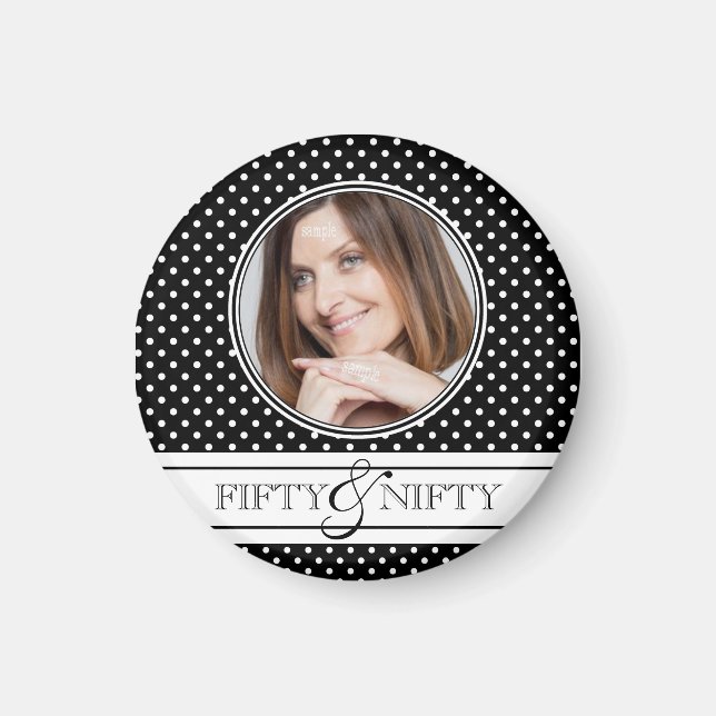 Nifty at 50 Polka Dot Photo Keepsake Magnet (Front)