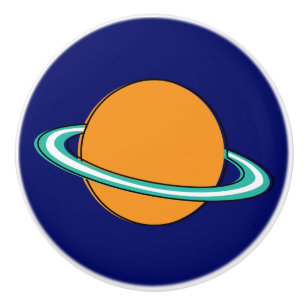 Nifty fifties - orange ringed planet ceramic knob