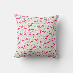 Nifty fifties - pink flamingos and stars pillow