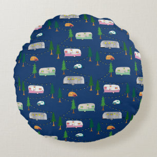 Nifty Fifties Retro Campers Round Pillow