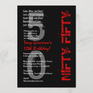 Nifty Fifty - 50th Birthday Black White Red Invitation