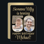 Nifty Fifty Black & Gold 50th Birthday Party Photo Invitation<br><div class="desc">Someone nifty is turning 50! Invite family and friends to an elegant fiftieth birthday celebration for him or her with custom 2 photo party invitations. Pictures and all text on this template are simple to personalize. (IMAGE PLACEMENT TIP: An easy way to centre a photo exactly how you want is...</div>