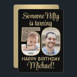 Nifty Fifty Black & Gold 50th Birthday Party Photo Invitation<br><div class="desc">Someone nifty is turning 50! Invite family and friends to an elegant fiftieth birthday celebration for him or her with custom 2 photo party invitations. Pictures and all text on this template are simple to personalize. (IMAGE PLACEMENT TIP: An easy way to centre a photo exactly how you want is...</div>