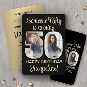 Nifty Fifty Black & Gold 50th Birthday Party Photo Invitation