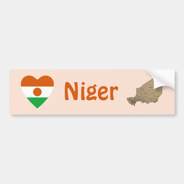 Niger Flag Heart + Map Bumper Sticker (Front)