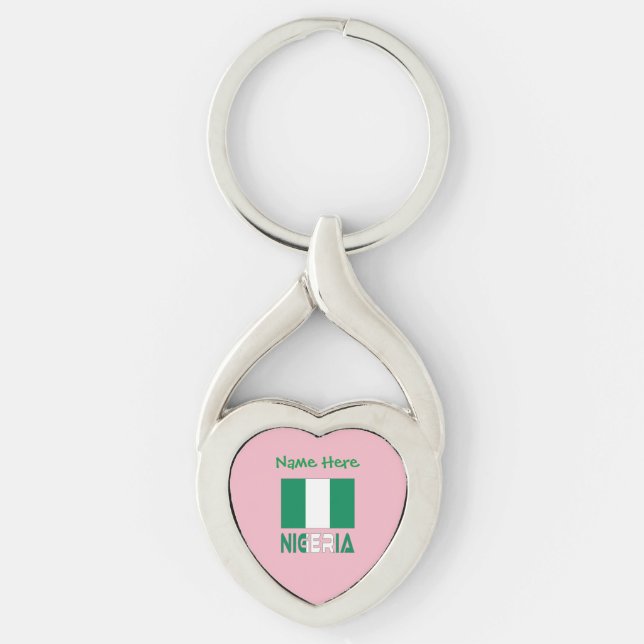 Nigeria and Nigerian Flag Green Personalization  Keychain (Front)