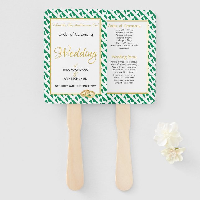 NIGERIA Christian Custom Wedding Programme Hand Fan (Front and Back)