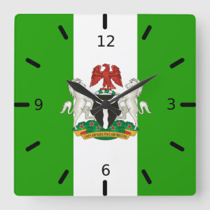 Nigeria flag-coat of arms   square wall clock