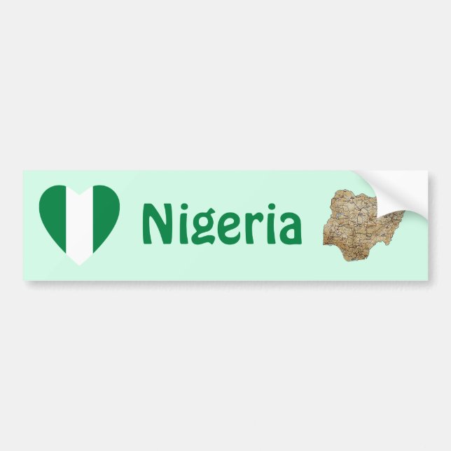 Nigeria Flag Heart + Map Bumper Sticker (Front)