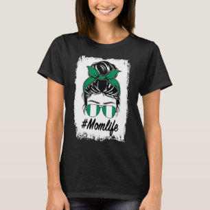 Nigeria Flag Nigerian Mom Messy Bun Mom Life T-Shirt