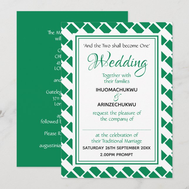 NIGERIA FLAG Stylish Customized Nigerian Wedding Invitation (Front/Back)