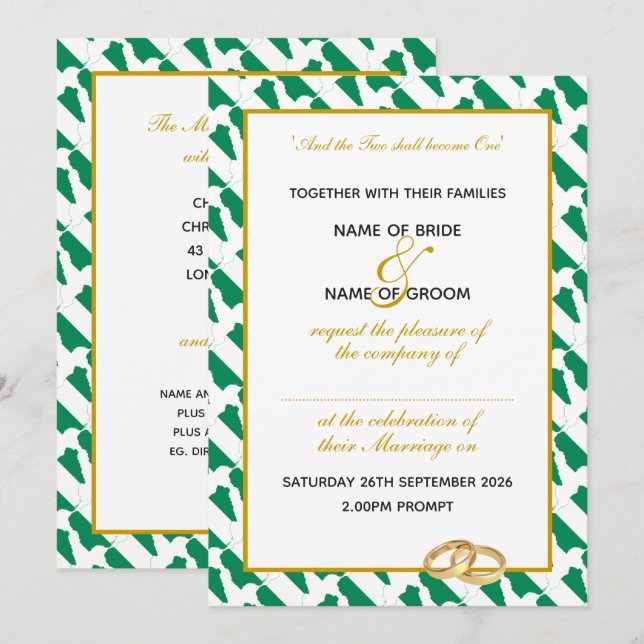 NIGERIA Naija Christian Wedding Invitation (Front/Back)