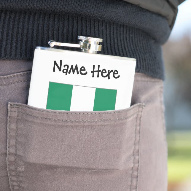 Nigeria Nigerian Flag Black Personalization  Hip Flask (In Situ)