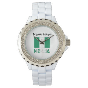 Nigeria Nigerian Flag Black Personalization Watch