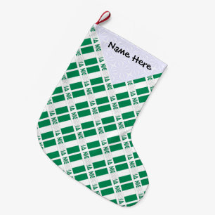 Nigeria Nigerian Flag Tiled Black Personalization  Large Christmas Stocking