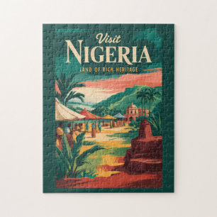 Nigeria Painterly Illustration Travel Art Vintage Jigsaw Puzzle