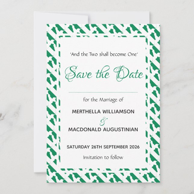NIGERIA Patriotic Custom Scripture Naija Wedding Save The Date (Front)