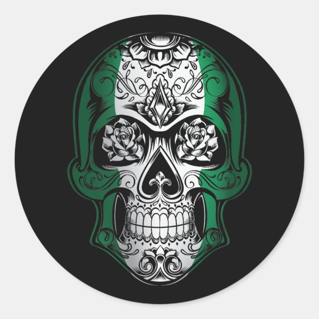 Nigeria  Skull And Roses Flag Classic Round Sticker (Front)