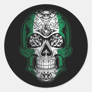 Nigeria  Skull And Roses Flag Classic Round Sticker