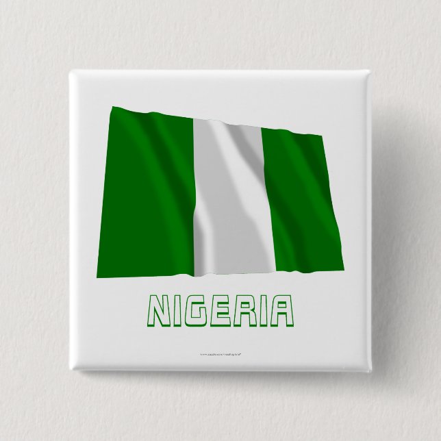 Nigeria Waving Flag with Name 2 Inch Square Button (Front)