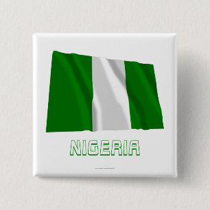 Nigeria Waving Flag with Name 2 Inch Square Button