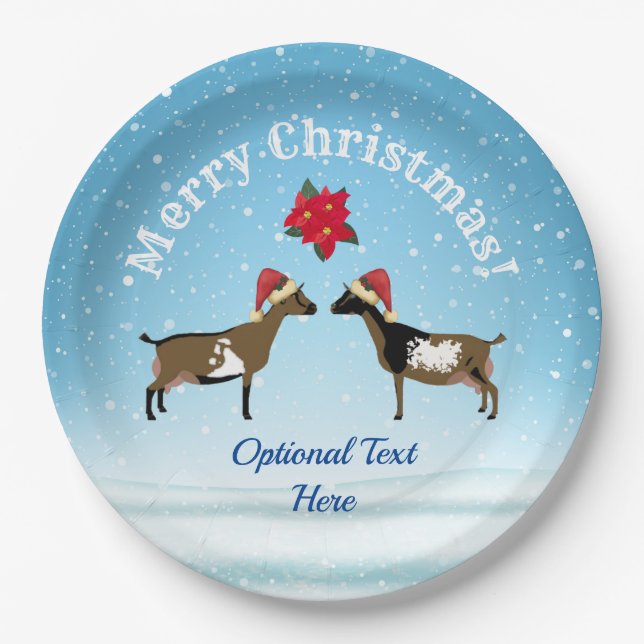 Nigerian Dwarf Dairy Goat Christmas in the snow Paper Plate (Front)