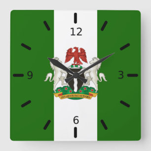 Nigerian flag-coat of arms     square wall clock