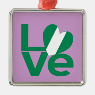 Nigerian Green LOVE Heart Flag  Metal Ornament