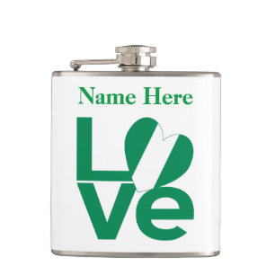Nigerian Green LOVE Heart Flag Personalized  Hip Flask