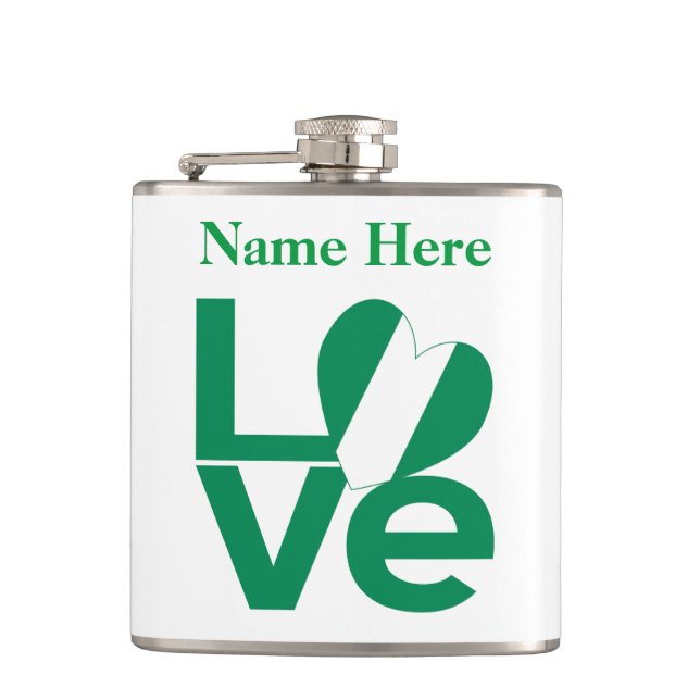 Nigerian Green LOVE Heart Flag Personalized  Hip Flask (Front)