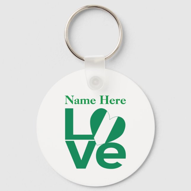 Nigerian Green LOVE Heart Flag Personalized  Keychain (Front)