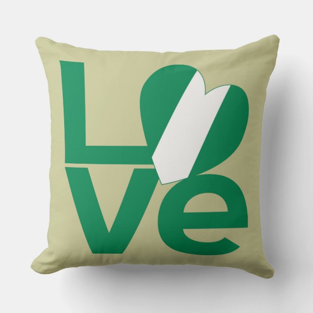 Nigerian Green LOVE Heart Flag  Throw Pillow (Front)